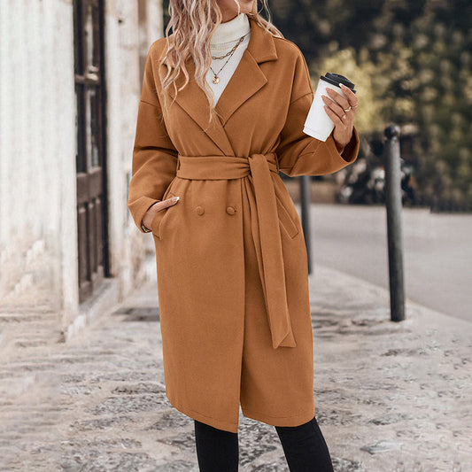 Autumn Winter Women Extended Solid Color Woolen Coat Women - Iyanka
