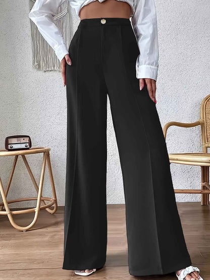 Solid Color Wide Leg Pull-Button Work Pants