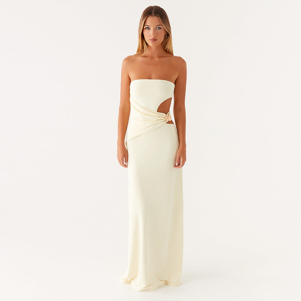 Summer Tube Top Women Dress Sexy Sexy Side Waist Hollow Out Cutout Sheath Dress