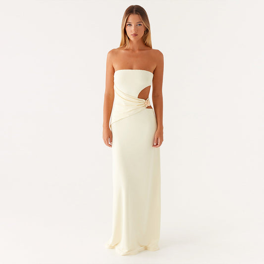 Summer Tube Top Women Dress Sexy Sexy Side Waist Hollow Out Cutout Sheath Dress