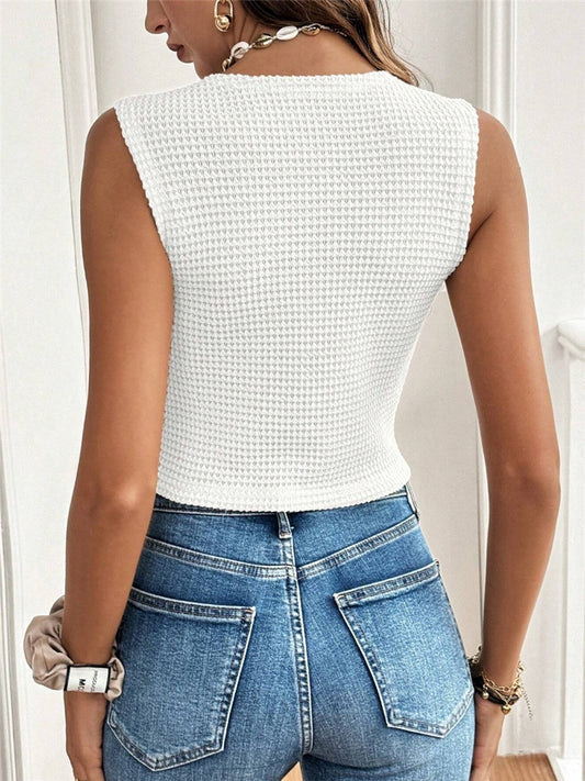 Casual Simple V neck Three Button Women Vest T shirt Top - Iyanka
