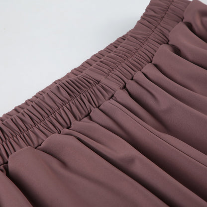 Solid Color Sports Basic Backless Lace up Tube Top Pants Two Piece Sets - Iyanka