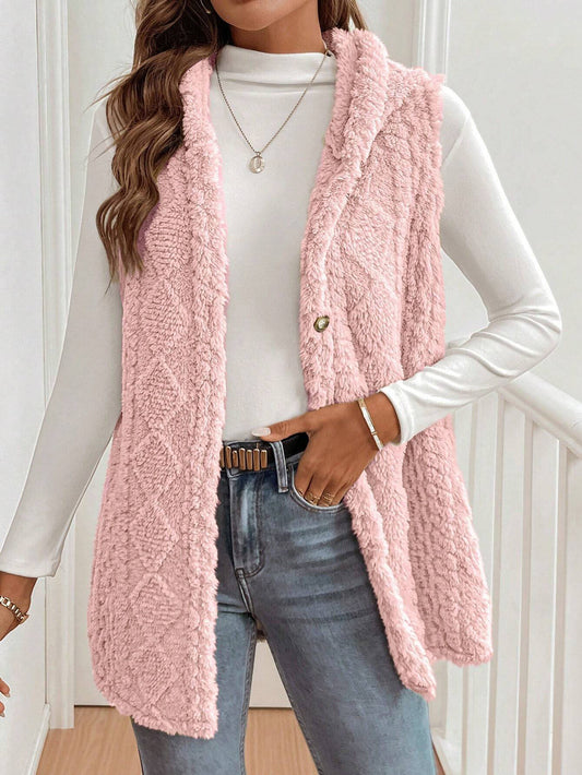 Autumn Winter Women Double Sided Plush Casual Hooded Cardigan Vest - Iyanka