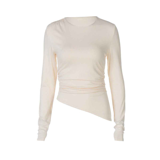 Women’s Summer Slim Fit Crew Neck Long Sleeve Beveled Top