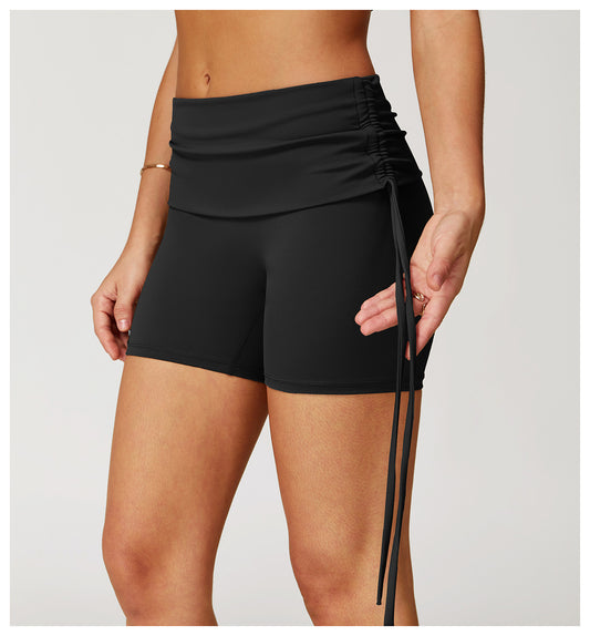 Waist Turning Nude Feel Tight Yoga Shorts Drawstring Outerwear Casual Pants Pilates Sports Shorts for Women - Iyanka
