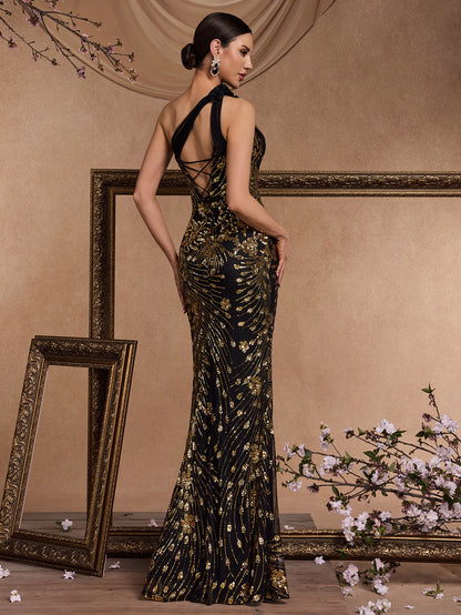 Long Elegant Oblique Shoulder Cocktail Party Dinner Dress Luxury Slit Bridesmaid Graduation Dress - Iyanka