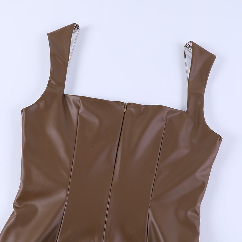 Women Clothing Autumn Slim Leather Vest Strap - Iyanka