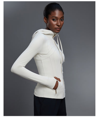 Yoga Jacket Women Slim Fit Slimming Hooded Cardigan Coat Running Sports Fitness Long Sleeved Upper Garment - Iyanka