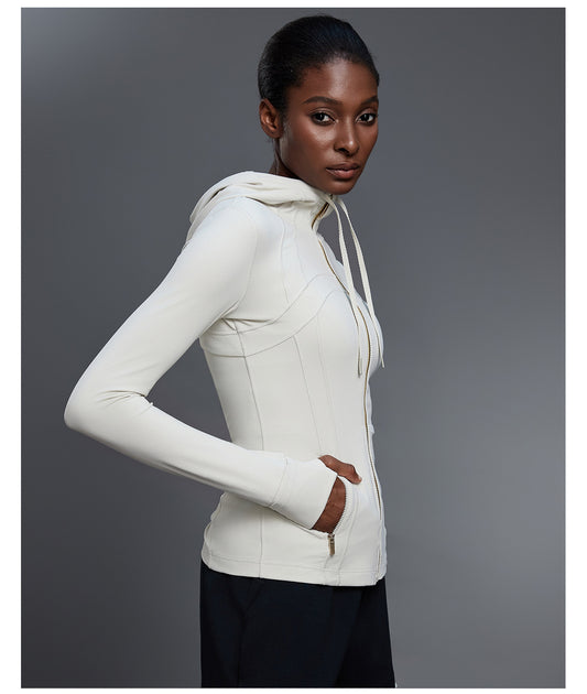 Yoga Jacket Women Slim Fit Slimming Hooded Cardigan Coat Running Sports Fitness Long Sleeved Upper Garment - Iyanka
