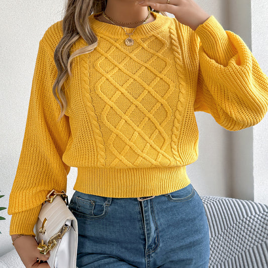 Autumn Winter Solid Color Twist Lantern Long Sleeve Waist Tight Pullover Women Clothing - Iyanka