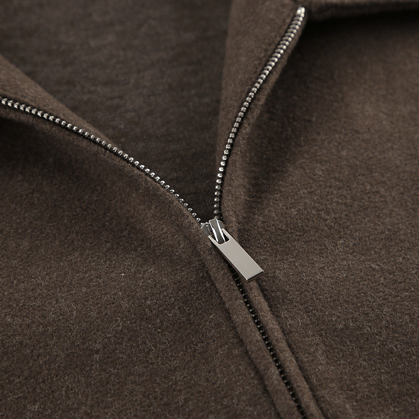 Autumn Winter Polo Collar Long Sleeve Zipper Woolen Coat Loose Casual Women Jacket - Iyanka