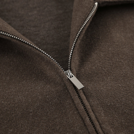Autumn Winter Polo Collar Long Sleeve Zipper Woolen Coat Loose Casual Women Jacket - Iyanka