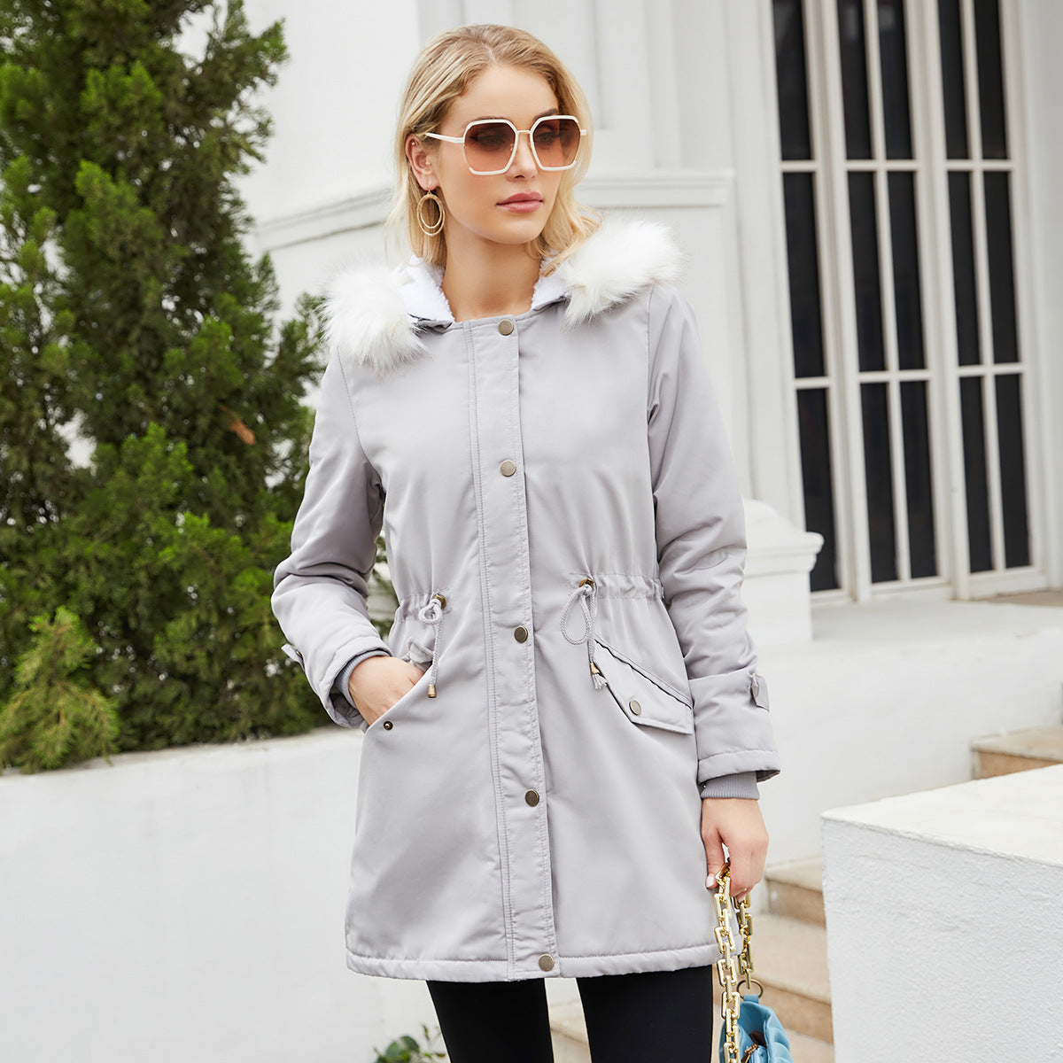 Autumn Winter Detachable Fur Collar Women Overcome Long Sleeve Hooded Cotton Padded Coat Fleece Coat Cotton Padded Coat Women - Iyanka