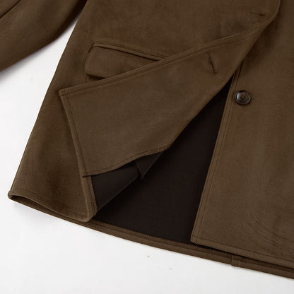 Brown Brushed Velvet Retro Lapels Loose Suede Coat Autumn Winter Maillard Blazers Women - Iyanka