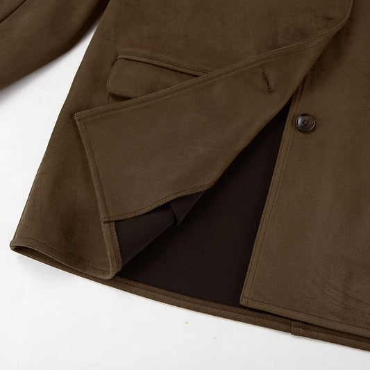 Brown Brushed Velvet Retro Lapels Loose Suede Coat Autumn Winter Maillard Blazers Women - Iyanka