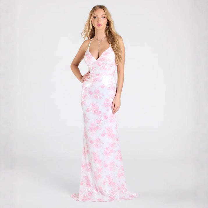 Women Clothing Party Floral Pink Sexy Dress Dress Evening Dress