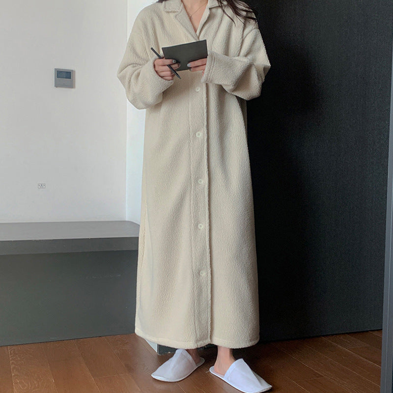Korean Autumn Winter Lamb Wool Home Wear Suit High Grade Collared Cardigan Teddy Plush Thick Thermal Pajamas - Iyanka