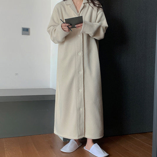 Korean Autumn Winter Lamb Wool Home Wear Suit High Grade Collared Cardigan Teddy Plush Thick Thermal Pajamas - Iyanka