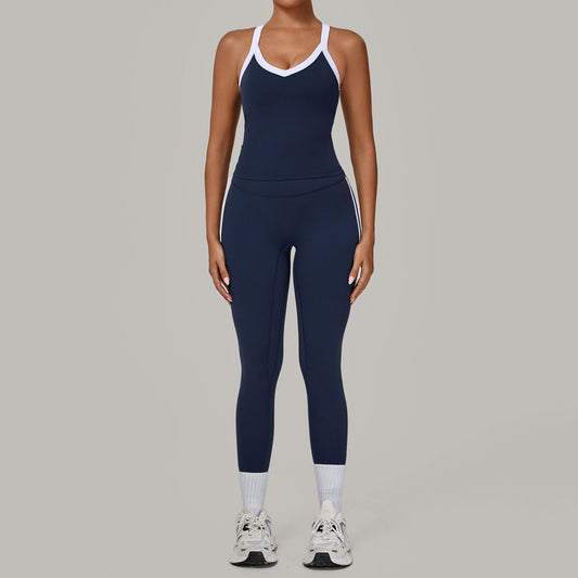 Contrast Color Binding Sports Suit Women Tight Nude Feel Yoga Clothes Sports Outdoor Fitness Two Piece Sets - Iyanka