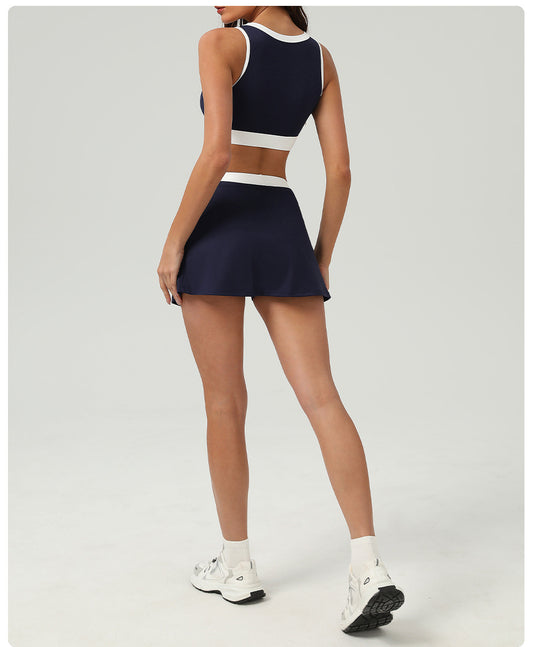 Contrast Color Sports Bra Tennis Skirt Set Women Quick Drying Anti Emptied Pantskirt Sports Set - Iyanka