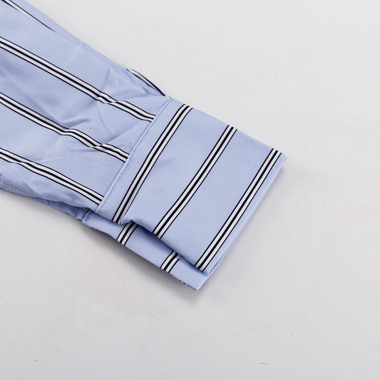 Women Striped Skirt Set round Neck Long Sleeve Tied Pullover Top Office Two Piece Set - Iyanka
