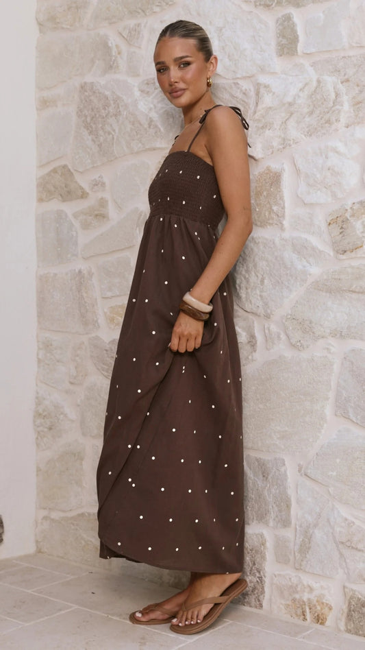 Polka Dot Printing Slip Dress Summer Tied High Waist Dress Women Dress