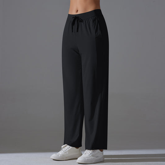 High Waist Cool Feeling Sun Proof Trousers Sports Drawstring Wide Leg Pants Loose Nude Feel Trousers All Matching Fitness Yoga Pants Women - Iyanka