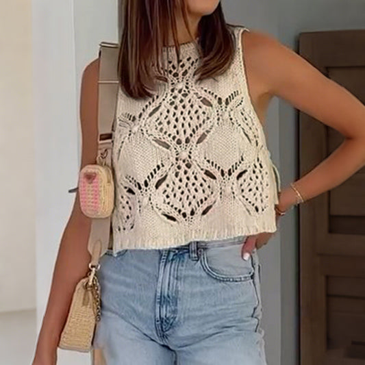 Sexy Sleeveless Hollow Out Cutout Vest Jacket Women Clothing Summer - Iyanka