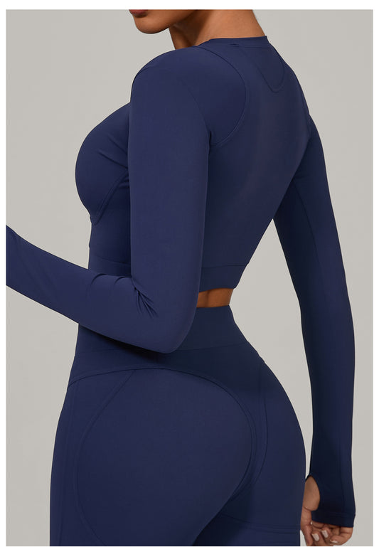 Autumn Sand Brushed Long Sleeve Yoga Clothes High Strength Workout Clothes Pilates Running Sport Long Sleeve Top - Iyanka