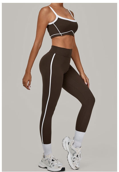 Autumn Sand Color Contrast Patchwork Yoga Suit Skinny Slimming Outdoor Sports Running Fitness Two Piece Sets - Iyanka