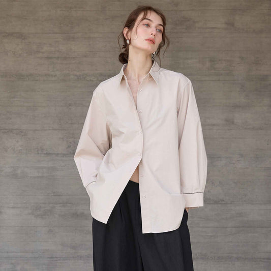 Women’s Autumn/Winter Cotton Long Sleeve Collared Shirt – Hollow Out Design