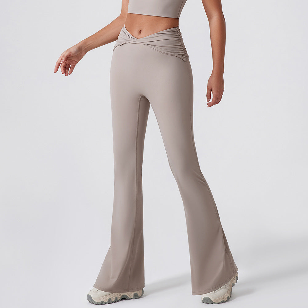 Wide Leg Tight Nude Feel Hip Lifting Yoga Bell Bottom Pants Dance High Waist Micro Pull Quick Drying Casual Sports Trousers Women - Iyanka