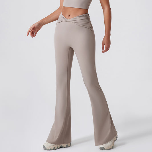 Wide Leg Tight Nude Feel Hip Lifting Yoga Bell Bottom Pants Dance High Waist Micro Pull Quick Drying Casual Sports Trousers Women - Iyanka