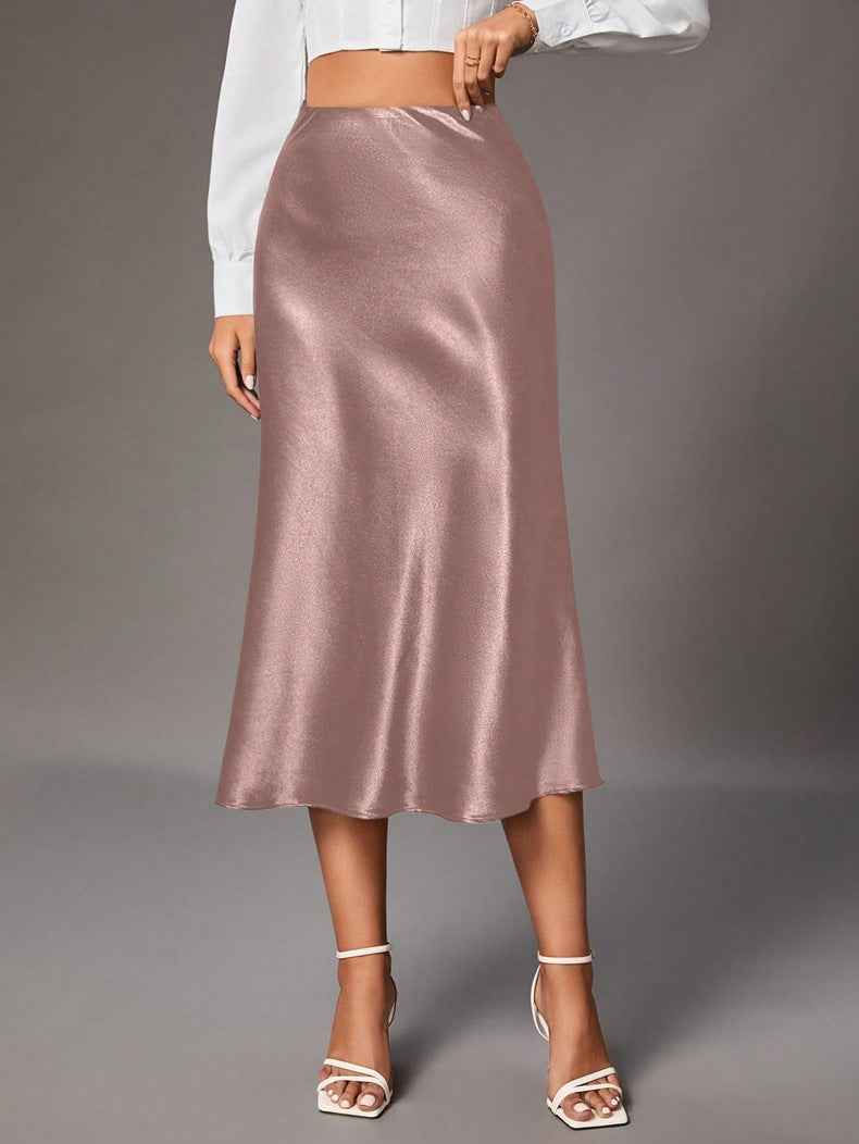 Women Clothing Brand Satin Satin Skirt High Sense Small Artificial Silk Skirt Women Skirt