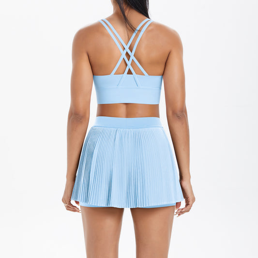 Yoga Wear Sexy Beauty Back Sports Bra Anti Exposure Breathable Tennis Skirt Tight Culottes Fitness Set Women - Iyanka