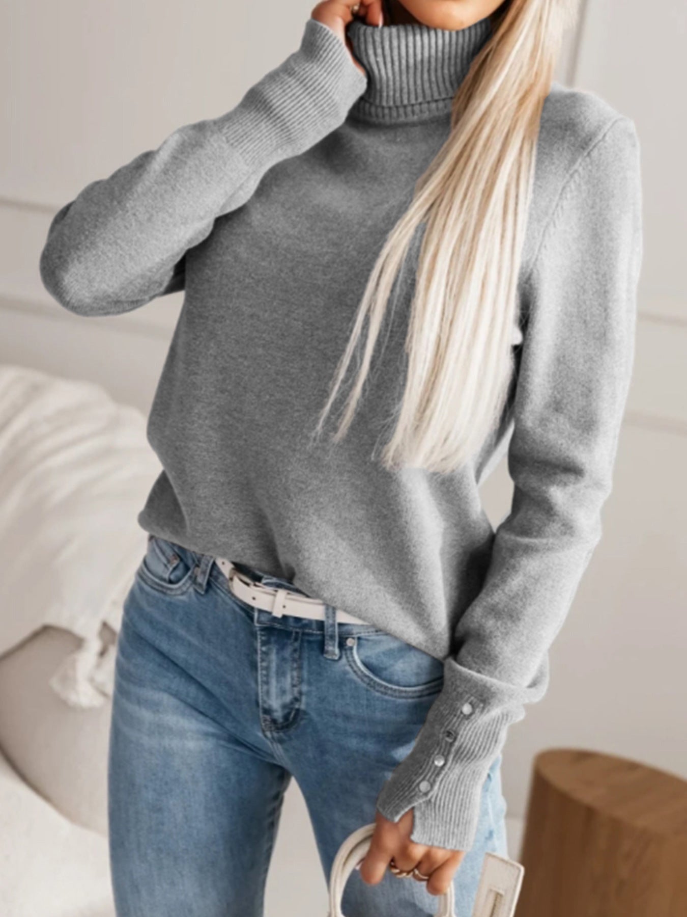 Women Elegant Fall Winter Lapels Knitwear Solid Color Buttons Pullover Sweater Top - Iyanka