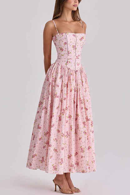 Spring Summer Printed Zipper Strap Dress Casual Holiday Dress