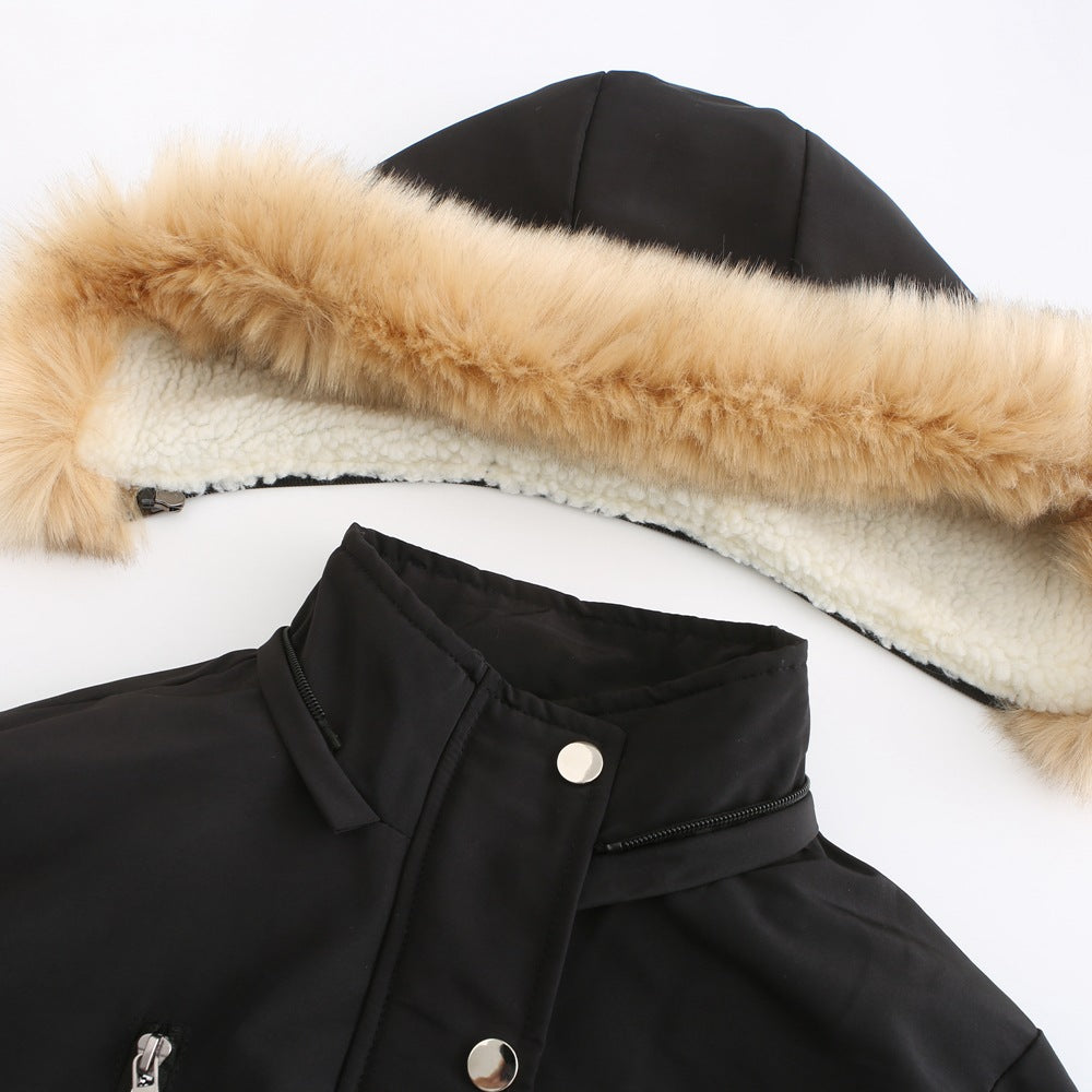 Autumn Winter Women Clothing Thick Lambskin Cotton-Padded Coat Women Loose Women Cotton Clothes Removable Hat Fleece Padded Coat - Iyanka