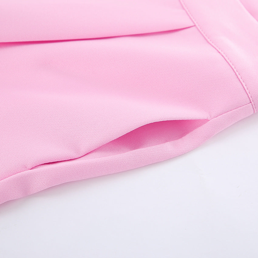 Pink Gentle Sleeveless Collar Loose Fitting Waistcoat High Waist Pocket Wide Leg Pants Summer Casual Set Women - Iyanka