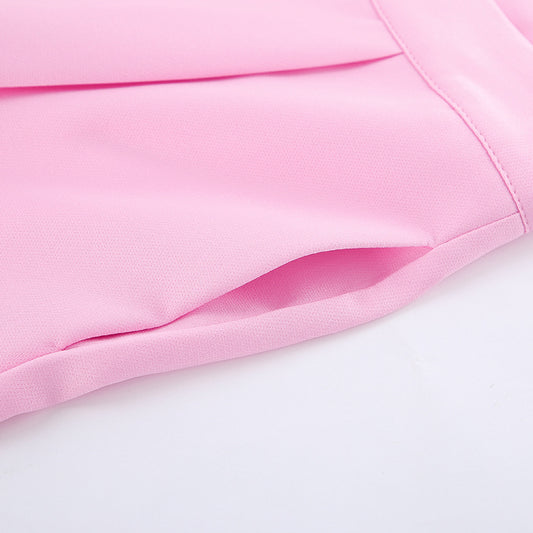 Pink Gentle Sleeveless Collar Loose Fitting Waistcoat High Waist Pocket Wide Leg Pants Summer Casual Set Women - Iyanka