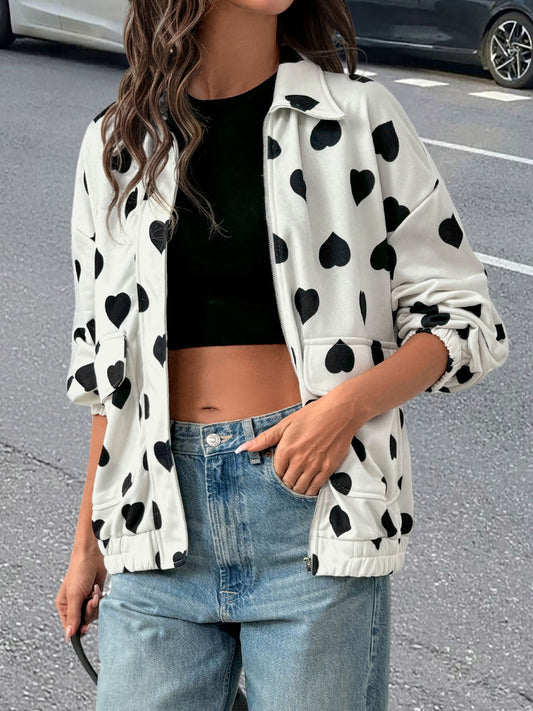 Street Casual Sweet Zipper Collared Love Coat Women Spring Autumn Jacket - Iyanka