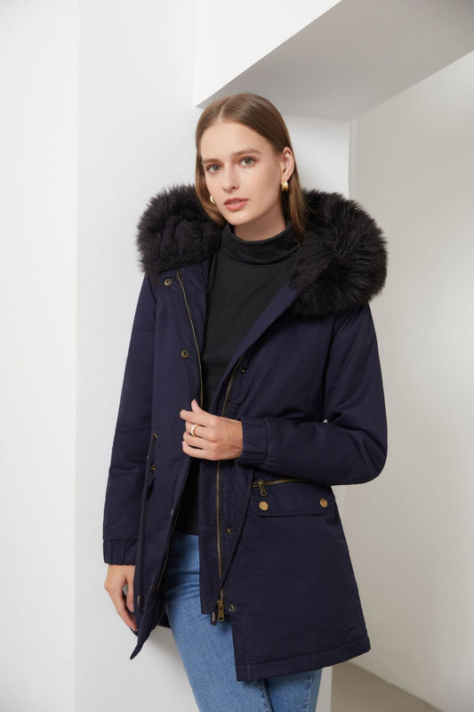 Autumn Winter Parka Women Fleece Lined Coat Women with Fur Collar Hooded Warm Jacket Loose Cotton Coat Plus Size - Iyanka