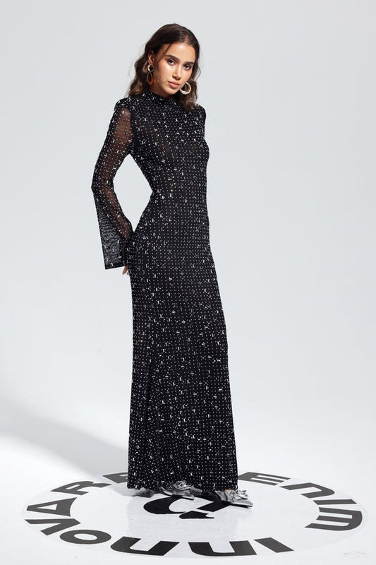 Arrival Black Dress Sexy Strap Rhinestone Tight Long Sleeve Dress