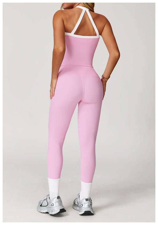 Nude Feel Yoga Pants High Waist Contrast Color Quick Drying Trousers Sports Running Fitness Sports Tights - Iyanka