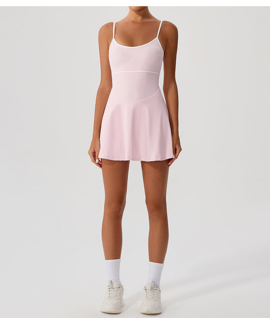 Contrasting Color Dress Intrazone Chest Pad Anti Exposure Base Tennis Beauty Back Adjustable Shoulder Strap - Iyanka