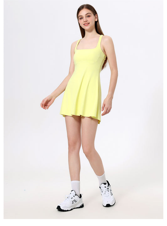 Two Piece Sets Nude Feel Sports Dress Back Shaping Safety Leggings Outdoor Running Fitness Tennis Skirt - Iyanka