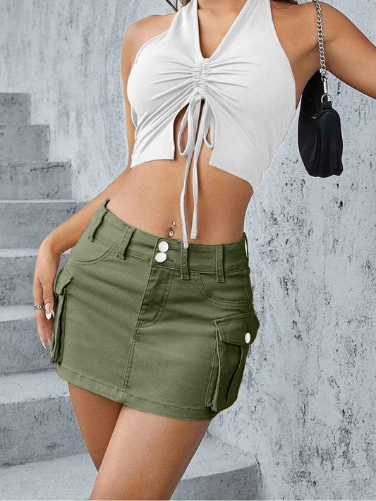 Autumn Street Solid Color Low Waist Slim Fit Package Hip Skirt Women