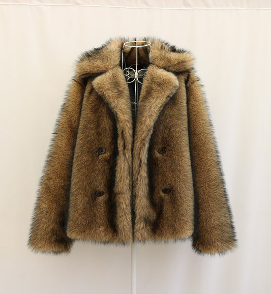 Women Fur Coat Imitated Mink Fur Collared Coat Winter Windproof Warm Loose Velvet Trench Coat plus Size - Iyanka