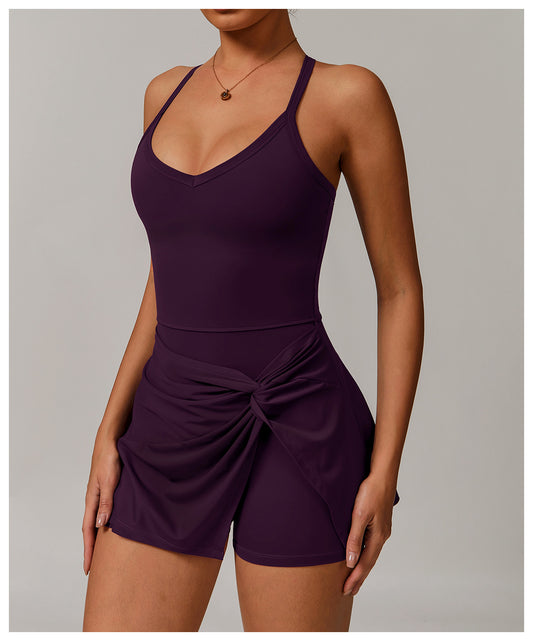 Sustainable Recycled Dress Anti Exposure Kink Design Cross Hollow Out Cutout out Beauty Back Tennis - Iyanka