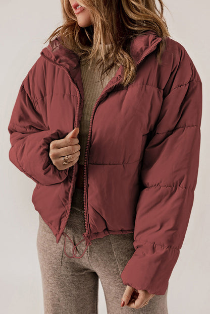 Casual All Matching Solid Color Warm Keeping Cotton Padded Coat Women Winter Stand Collar Thick Zipper Jacket Women - Iyanka